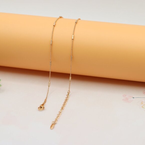 "Rose Gold Plated Beaded Necklace with Adjustable Chain, XPNL0200 - Picture 11 of 13